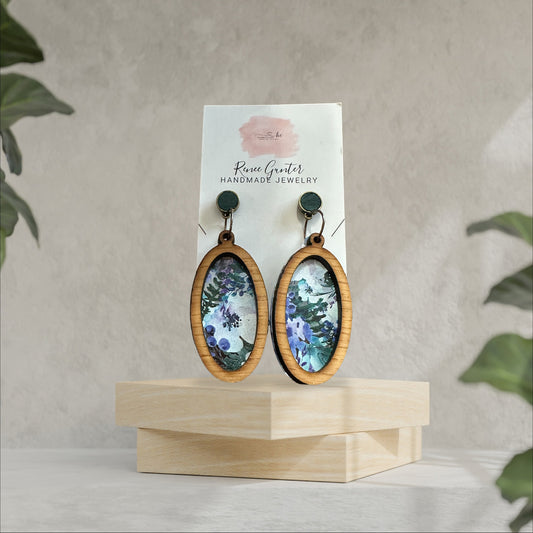 Handmade one of a kind wood & acrylic two layer earrings-