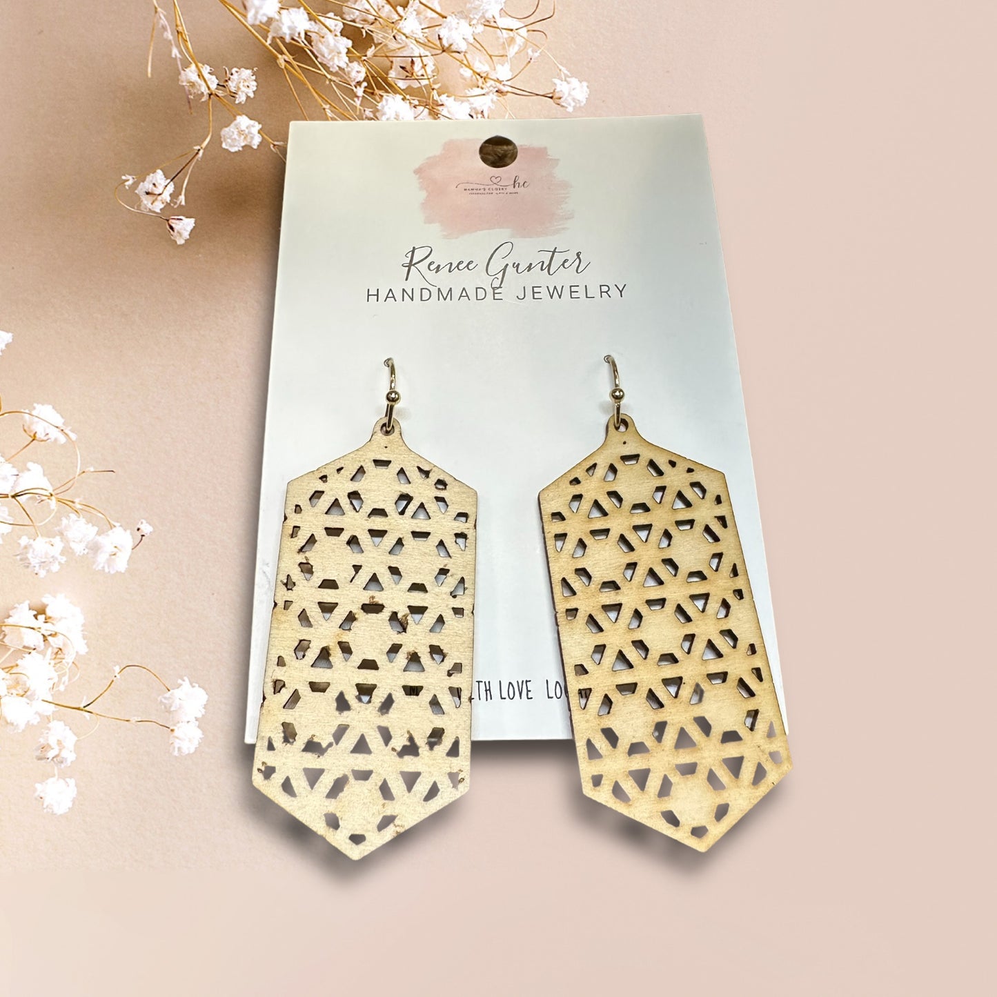 Handmade wood single layer earrings