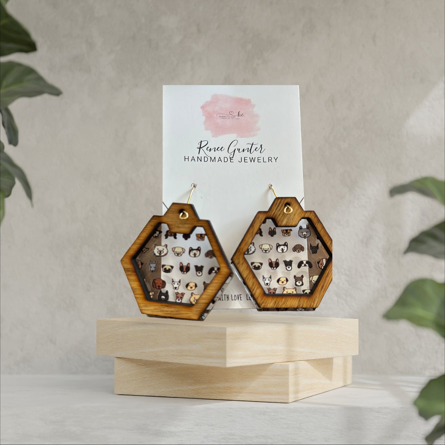 Handmade one of a kind wood & acrylic two layer earrings-