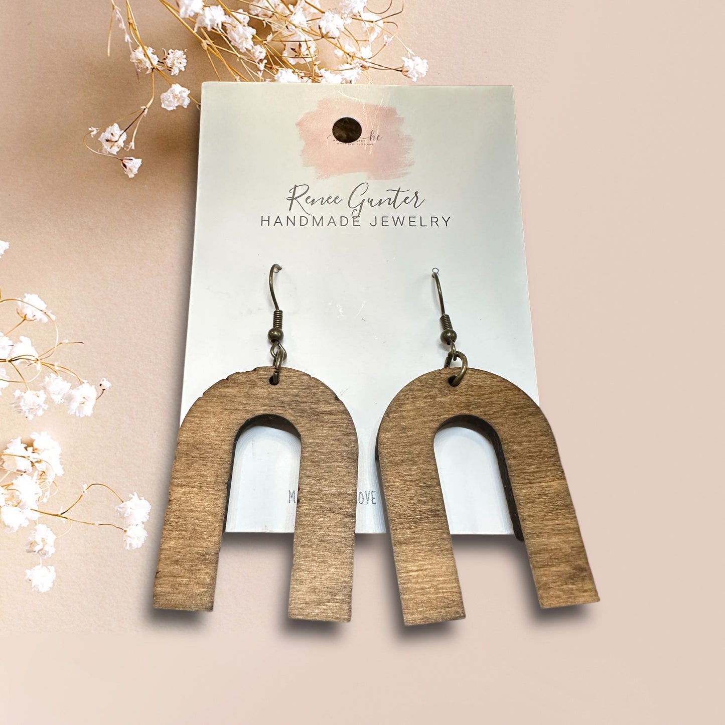 Handmade wood single layer earrings