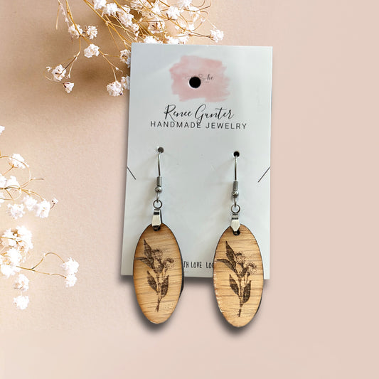 Handmade wood single layer earrings