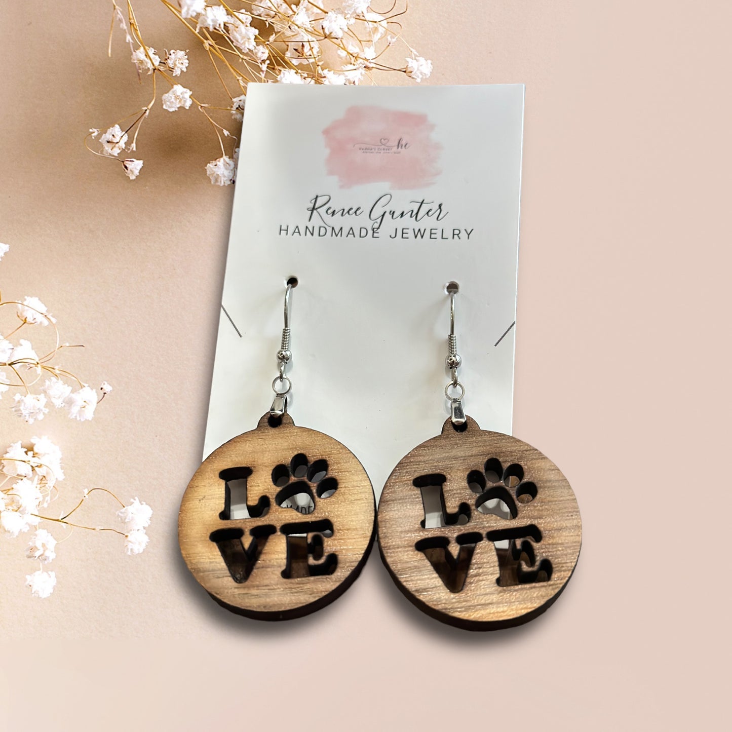 Handmade wood single layer earrings