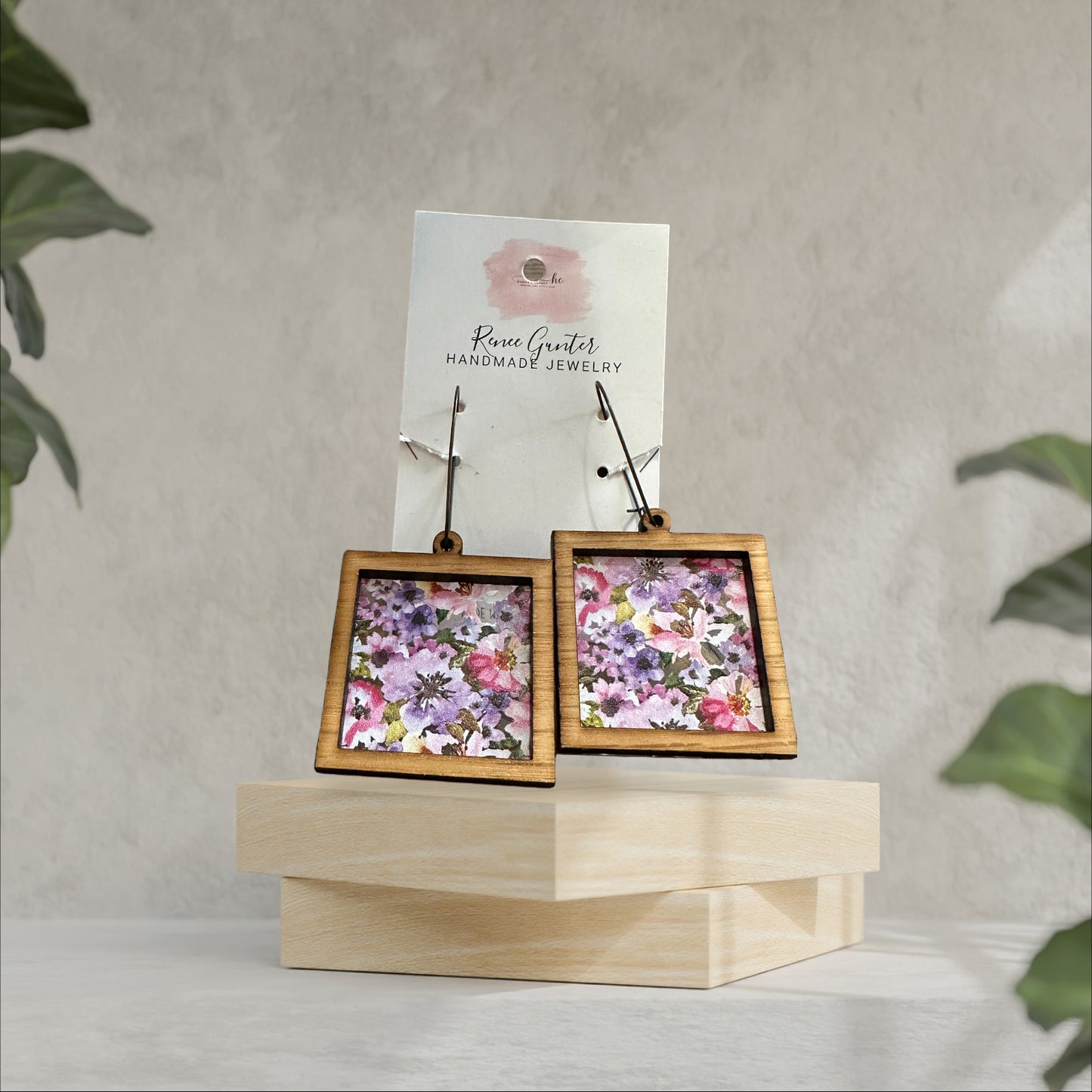 Handmade one of a kind wood & acrylic two layer earrings-