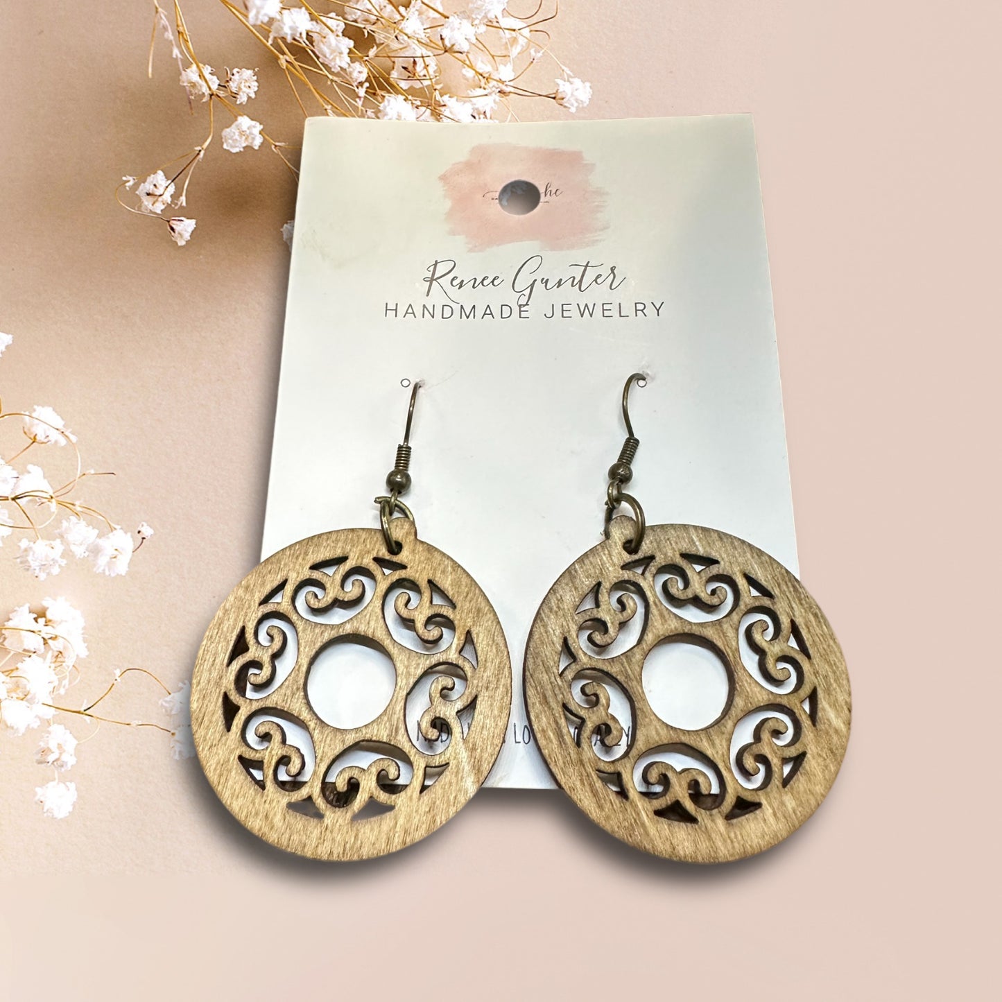 Handmade wood single layer earrings