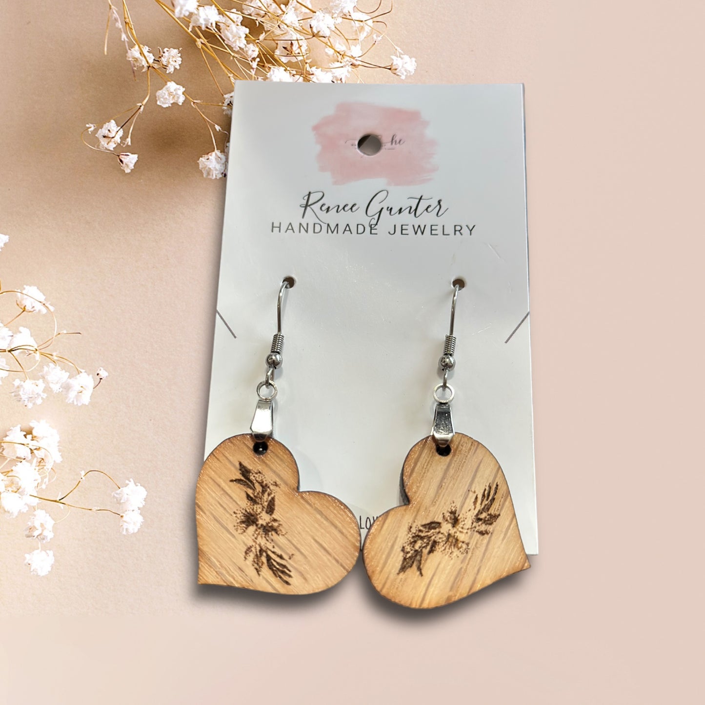 Handmade wood single layer earrings