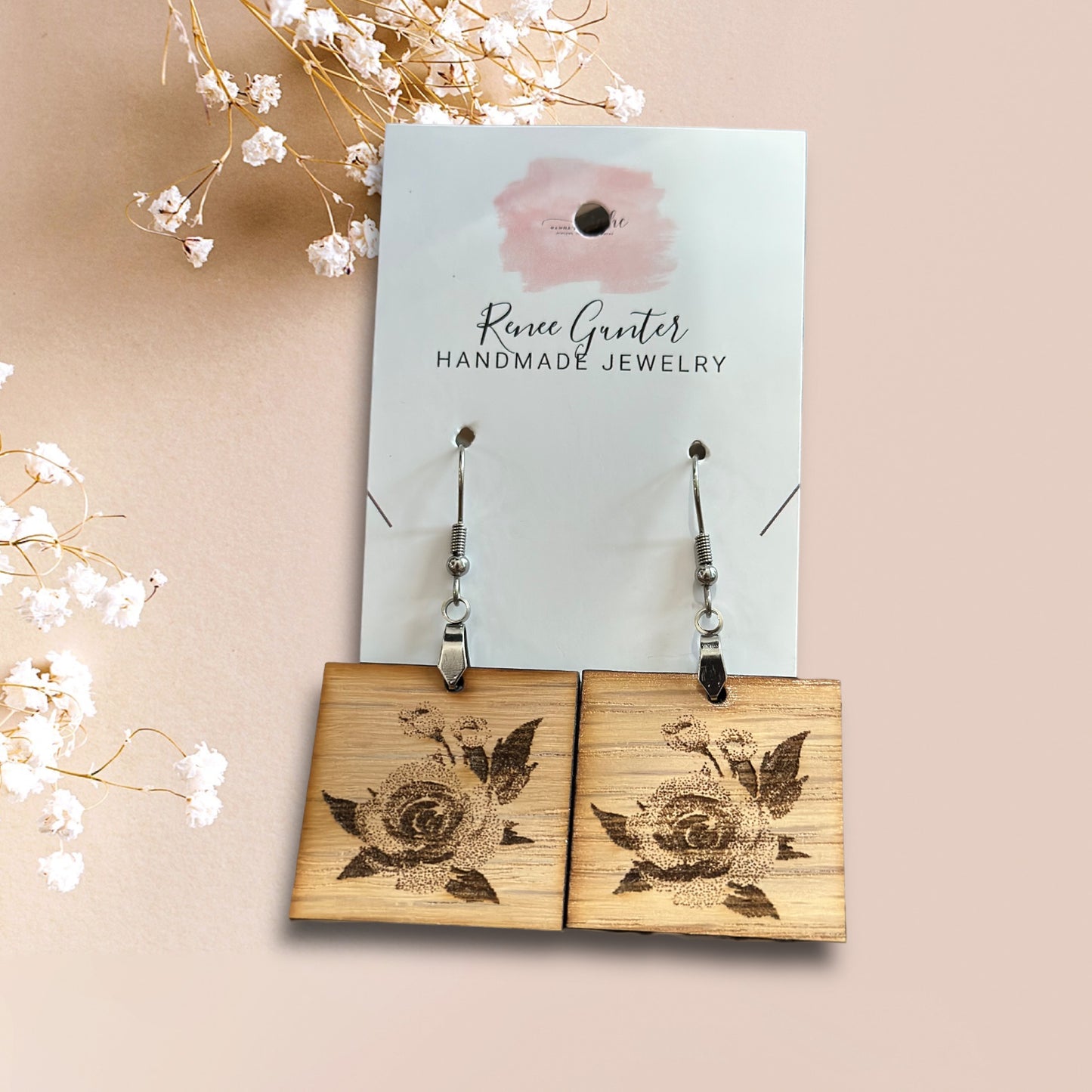 Handmade wood single layer earrings