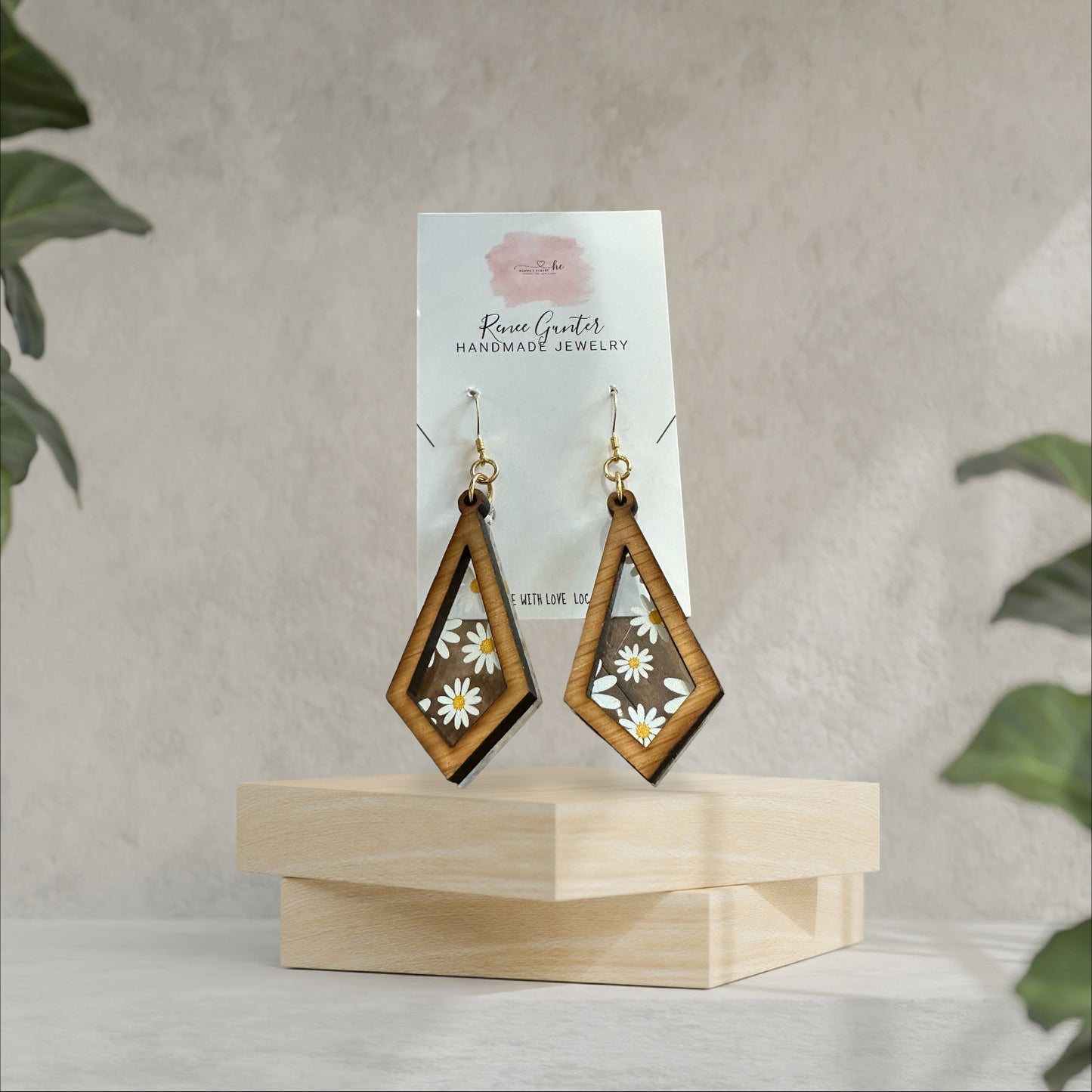 Handmade one of a kind wood & acrylic two layer earrings-
