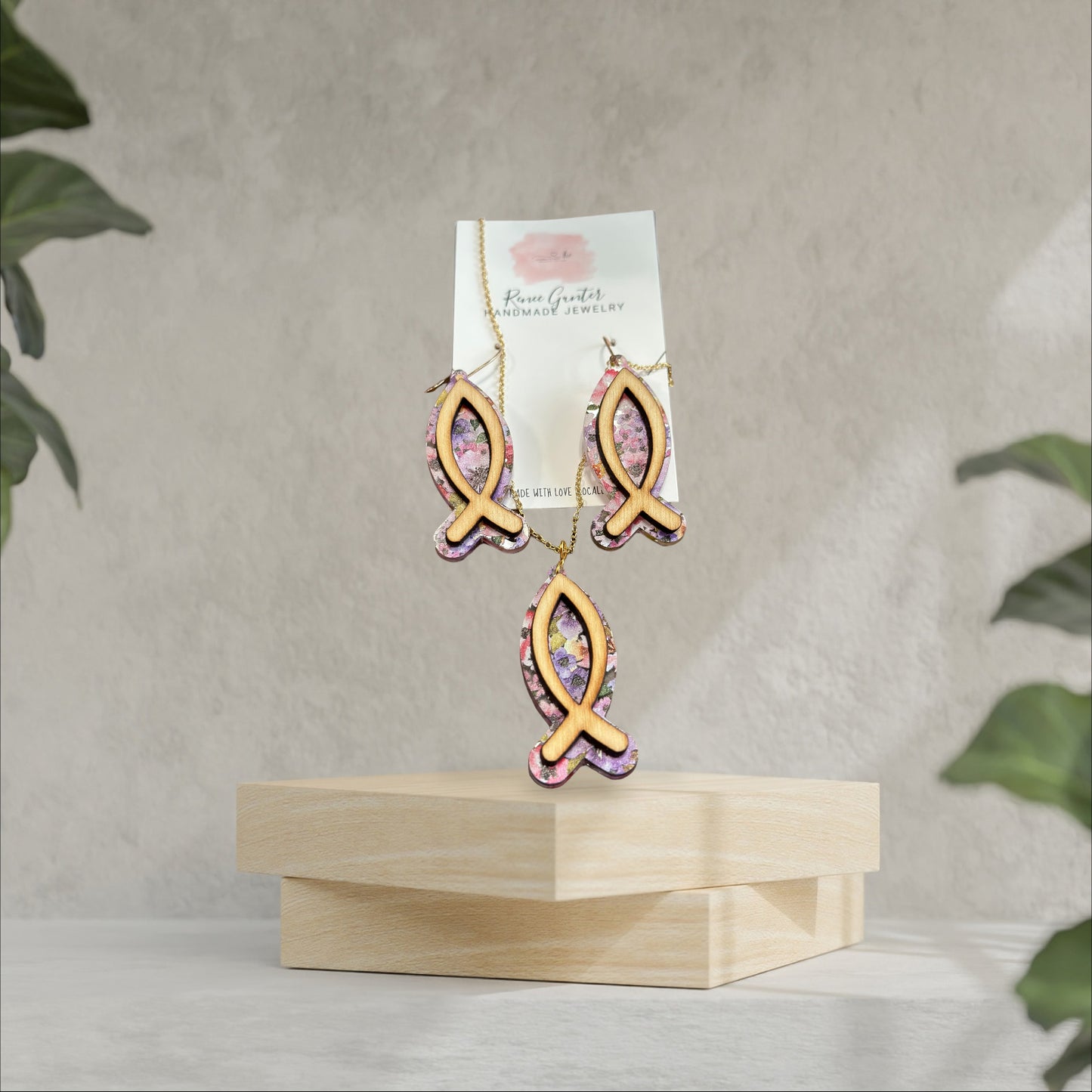 Handmade one of a kind wood & acrylic two layer earrings-