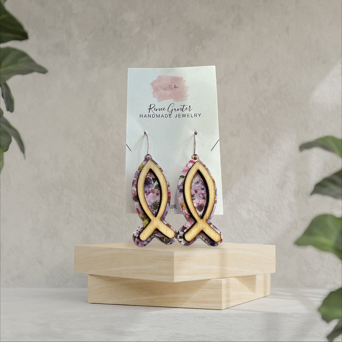 Handmade one of a kind wood & acrylic two layer earrings-