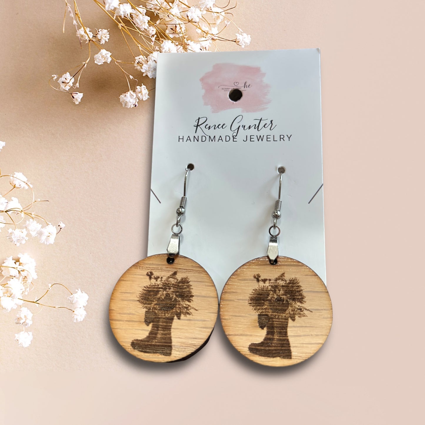 Handmade wood single layer earrings