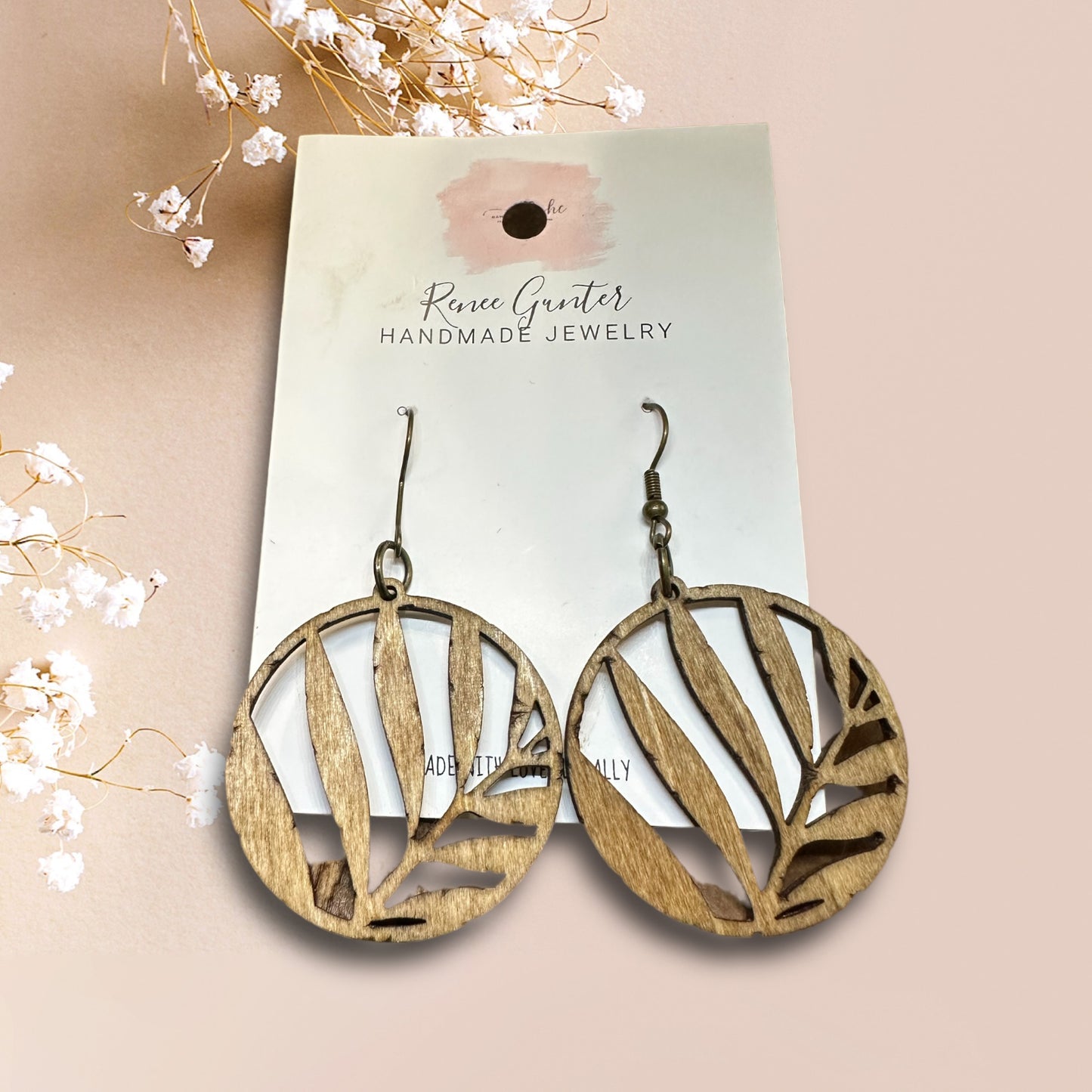 Handmade wood single layer earrings