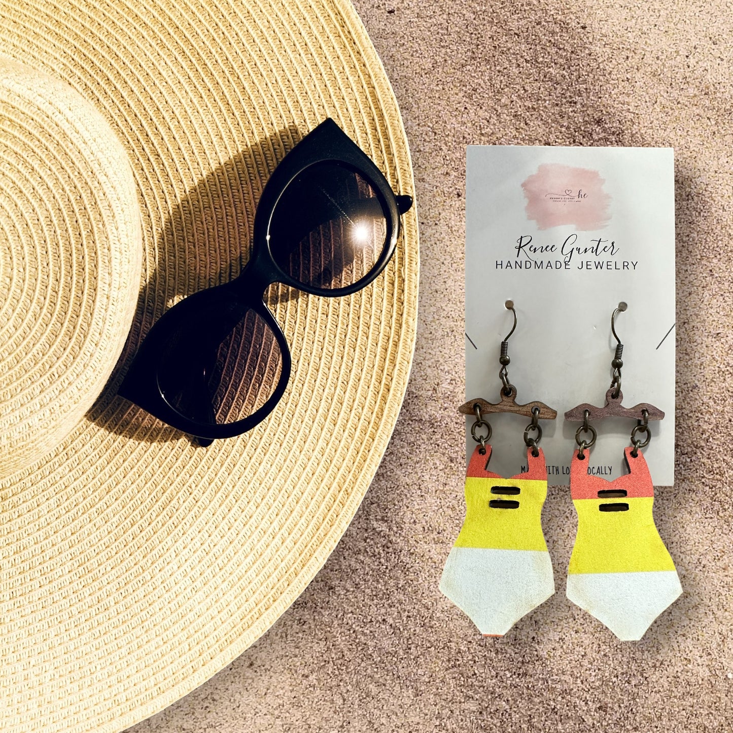 Summertime Handmade one of a kind acrylic & wood earrings -