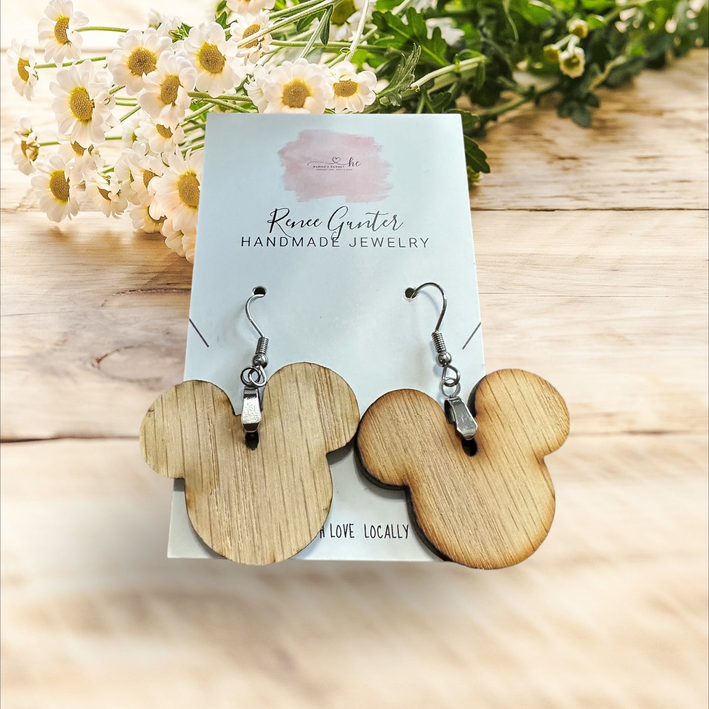 Handmade wood single layer earrings