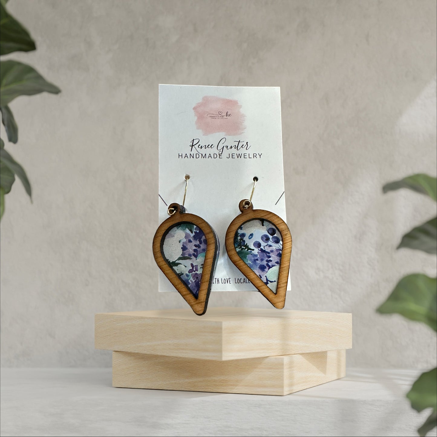 Handmade one of a kind wood & acrylic two layer earrings-