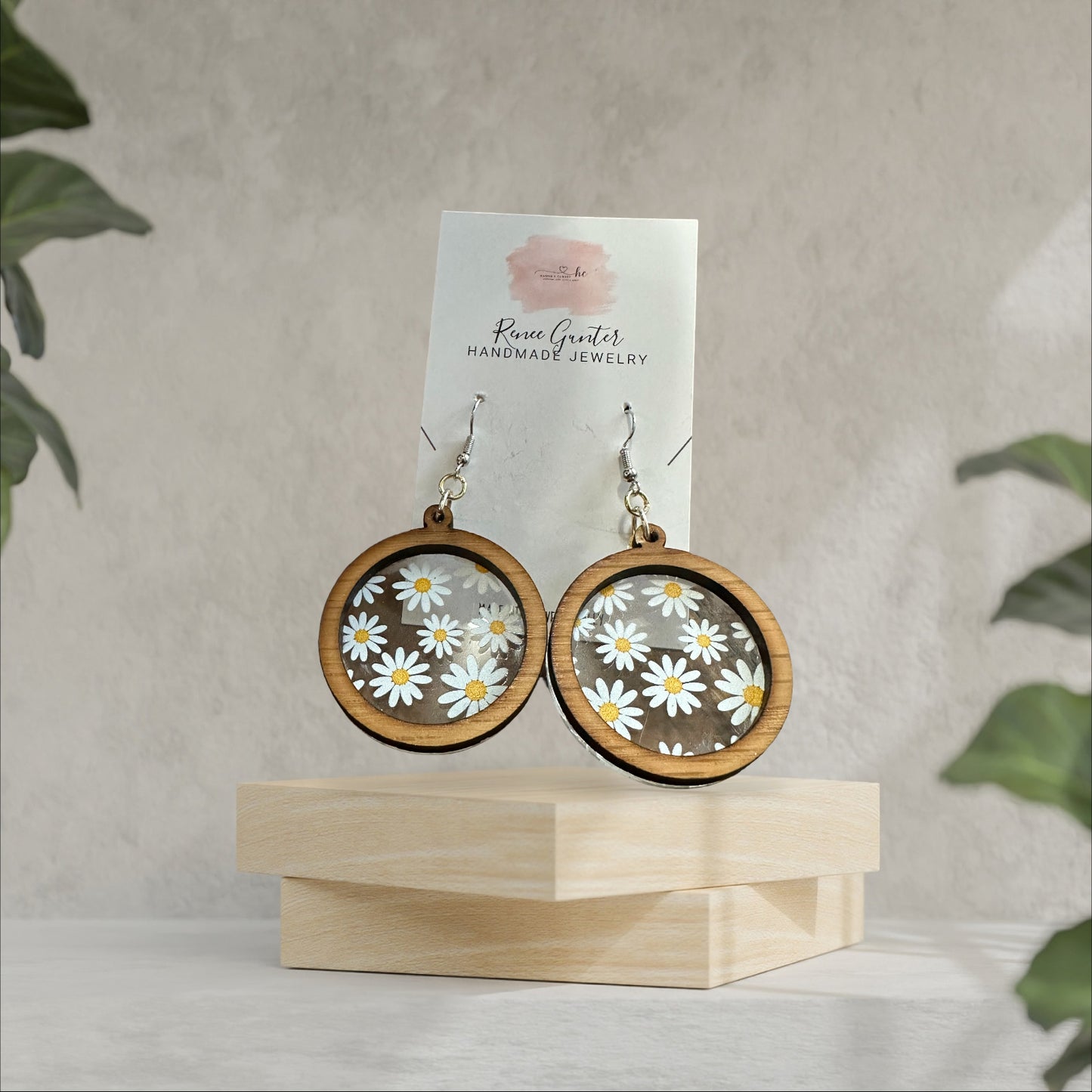 Handmade one of a kind wood & acrylic two layer earrings-