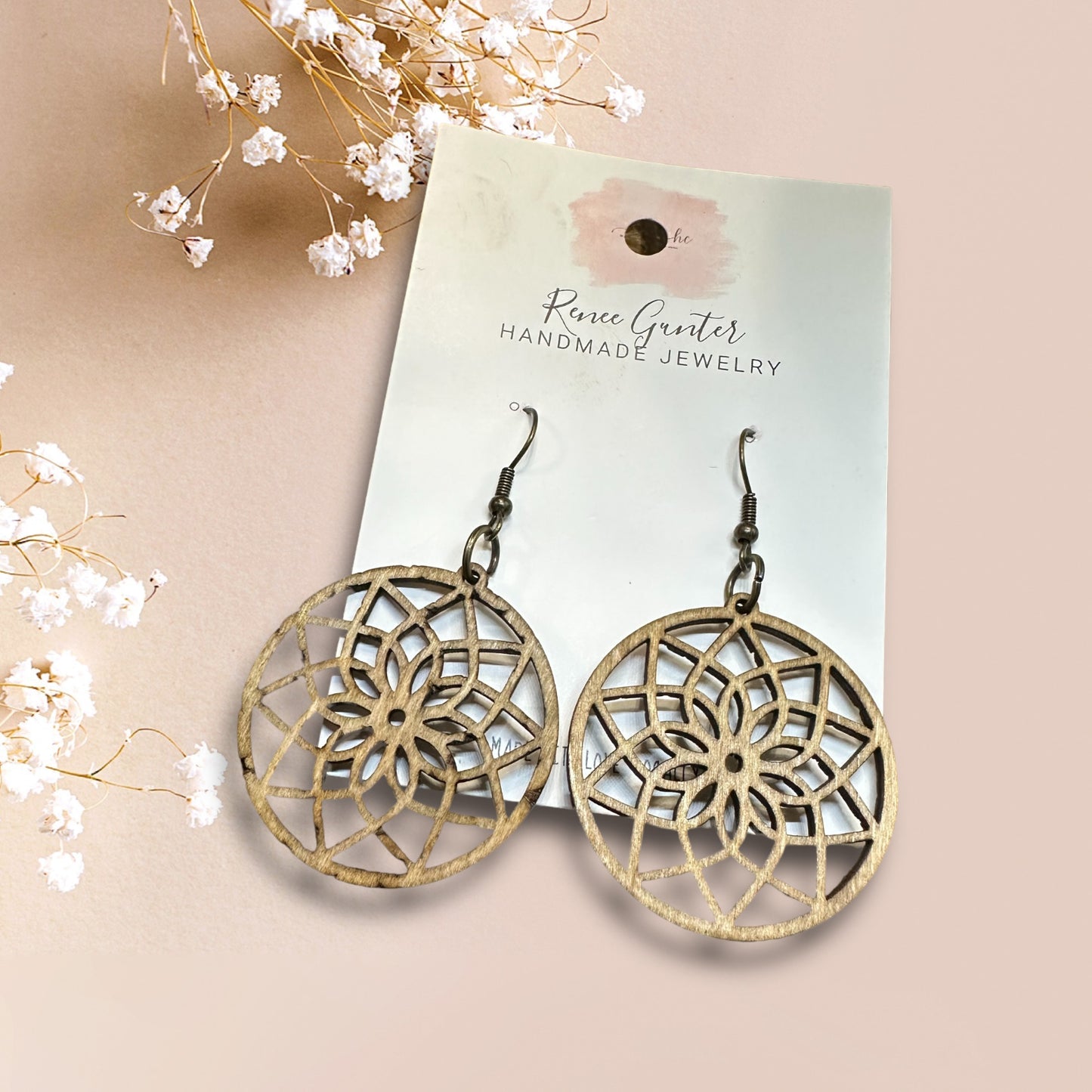 Handmade wood single layer earrings
