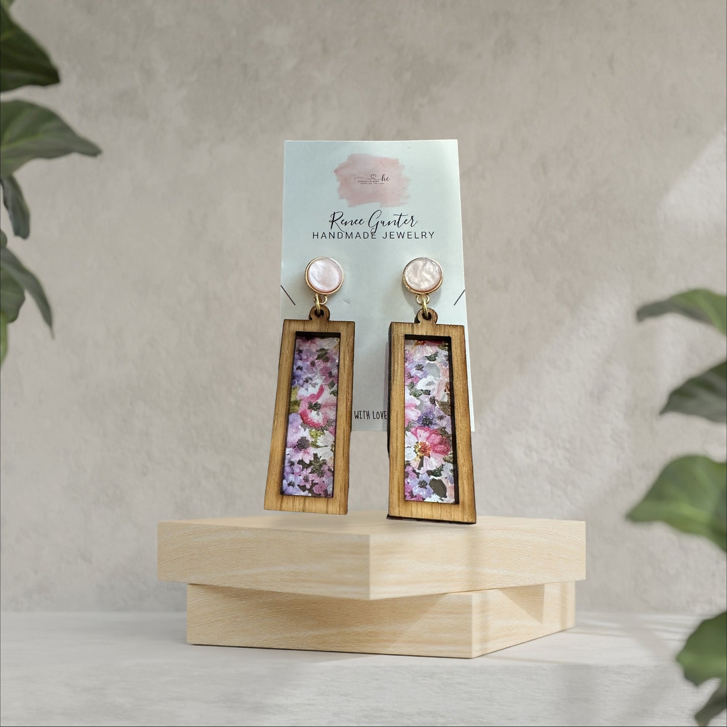Handmade one of a kind wood & acrylic two layer earrings-