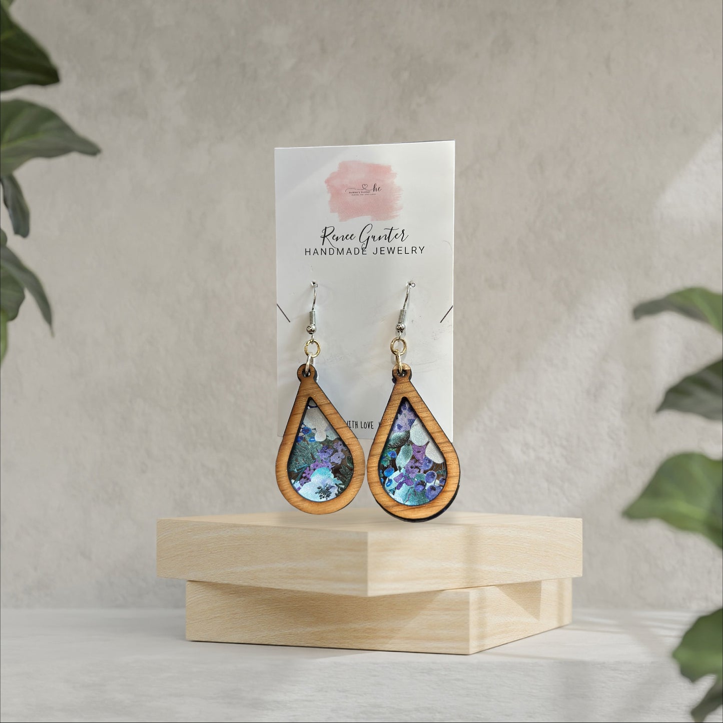 Handmade one of a kind wood & acrylic two layer earrings-