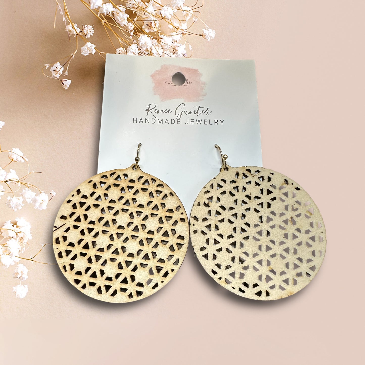 Handmade wood single layer earrings