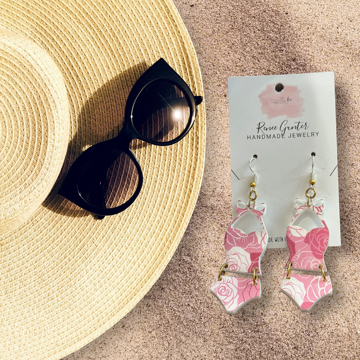 Summertime Handmade one of a kind acrylic & wood earrings -