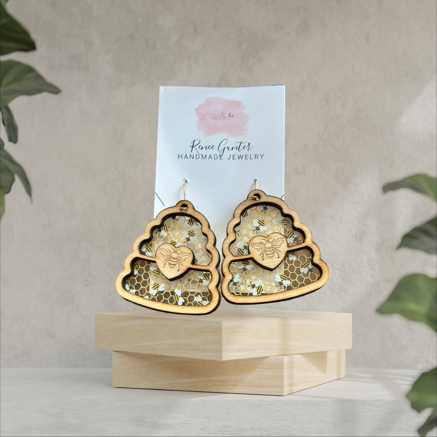 Handmade one of a kind wood & acrylic two layer earrings-