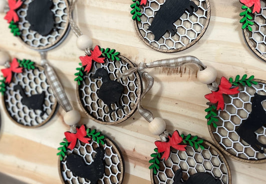 Handmade 3 Layer wood round farm animal ornament