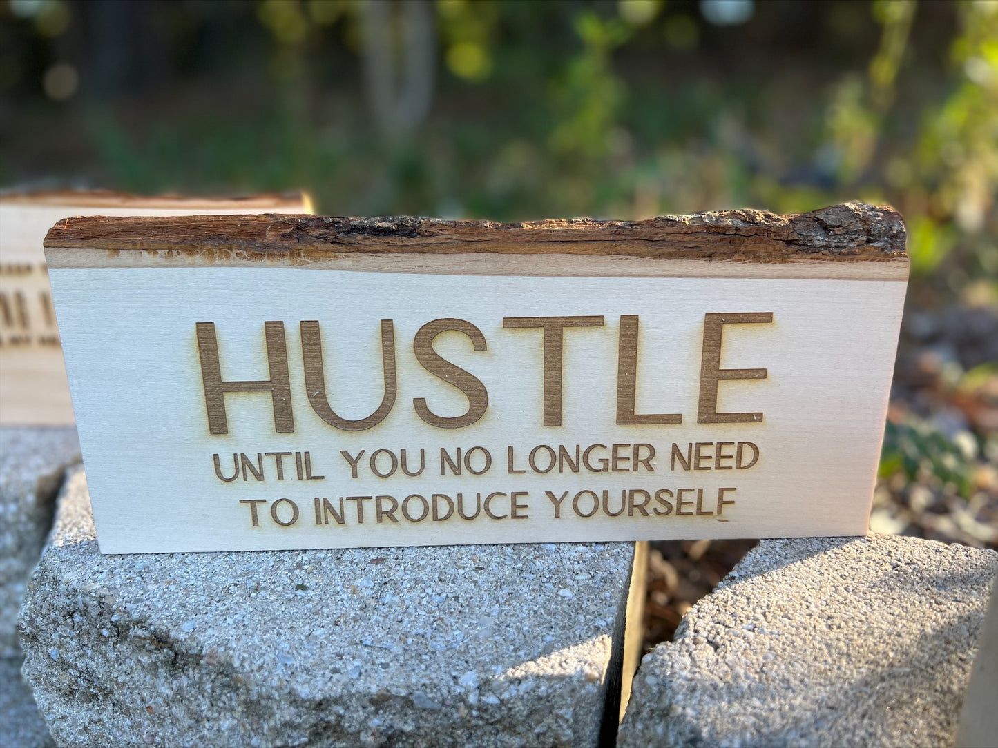 Desk sign with bark edge - made to order