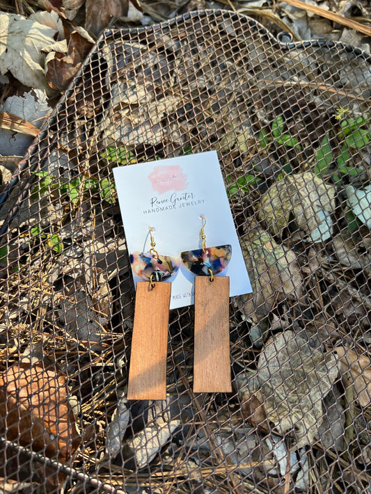 Handmade one of a kind wood & stone earrings -