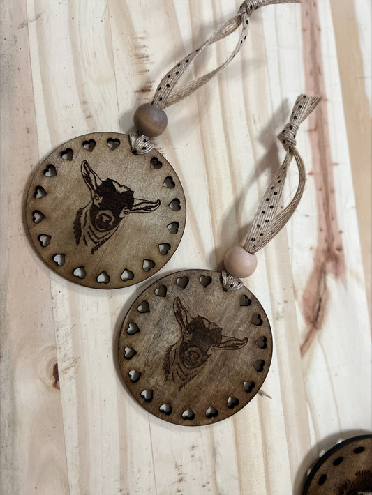 Round wood goat ornament