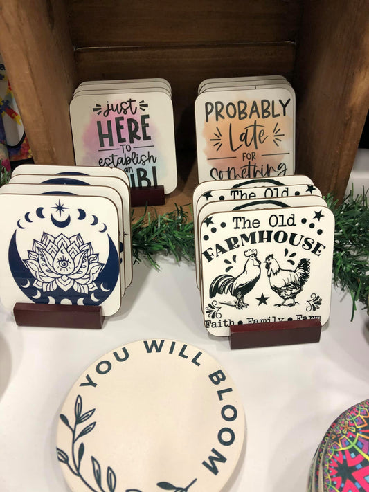 Personalized Coaster Set with Stand