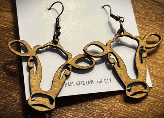 Handmade wood Cow earrings