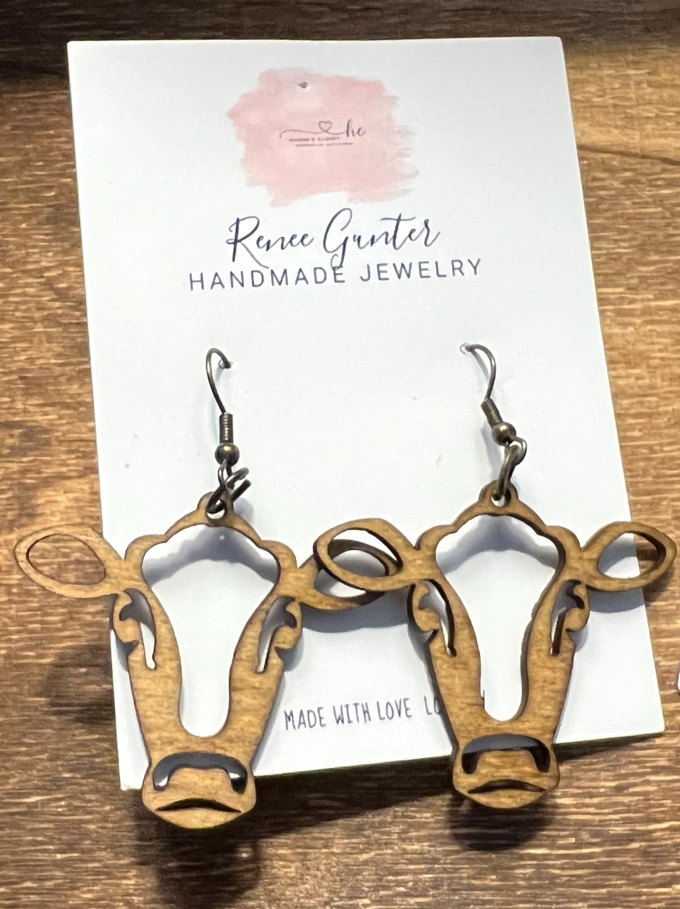 Handmade wood Cow earrings
