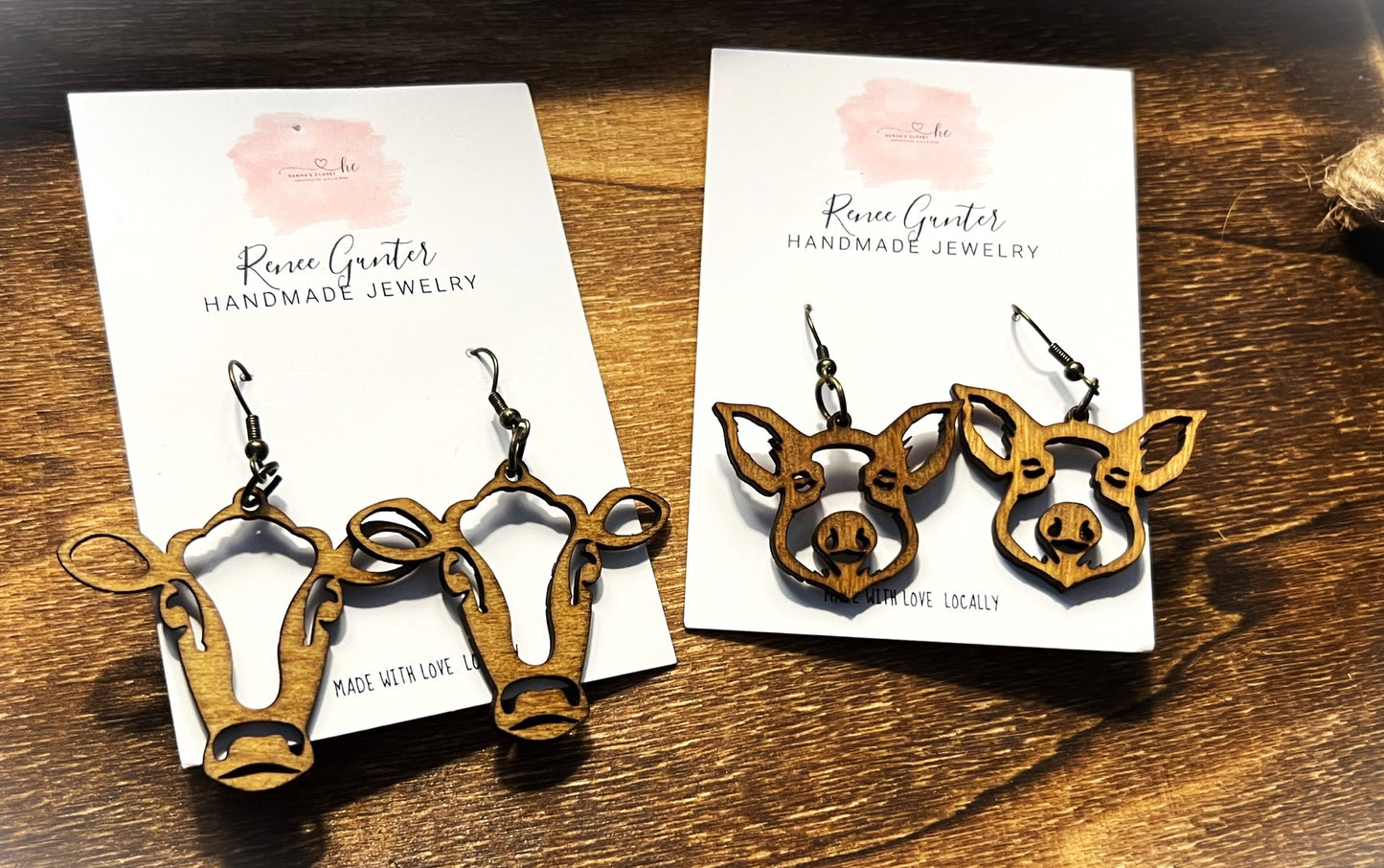 Handmade wood Piggy earrings