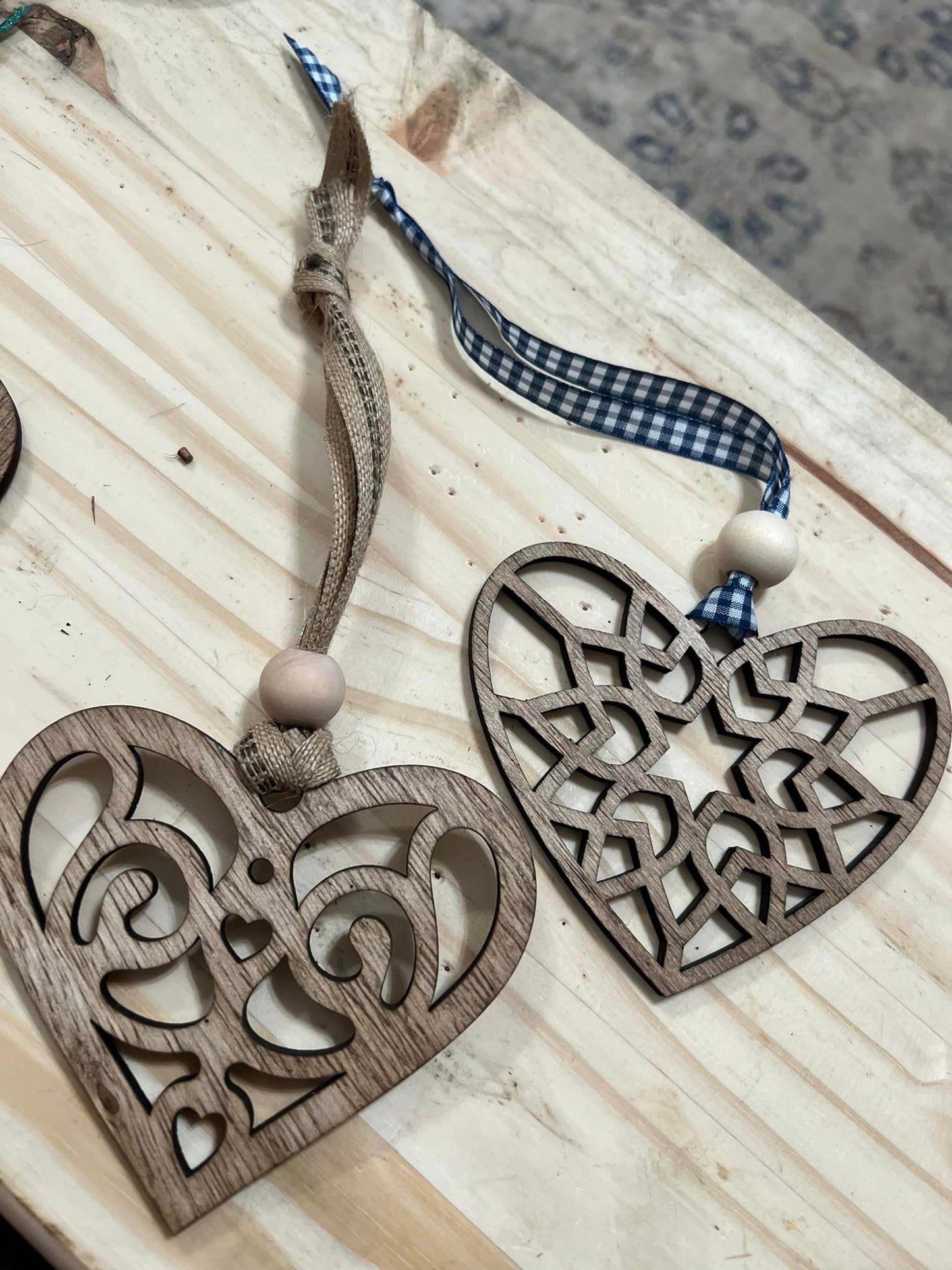 Handmade Wood Christmas Ornament - Irish Knot - Hearts