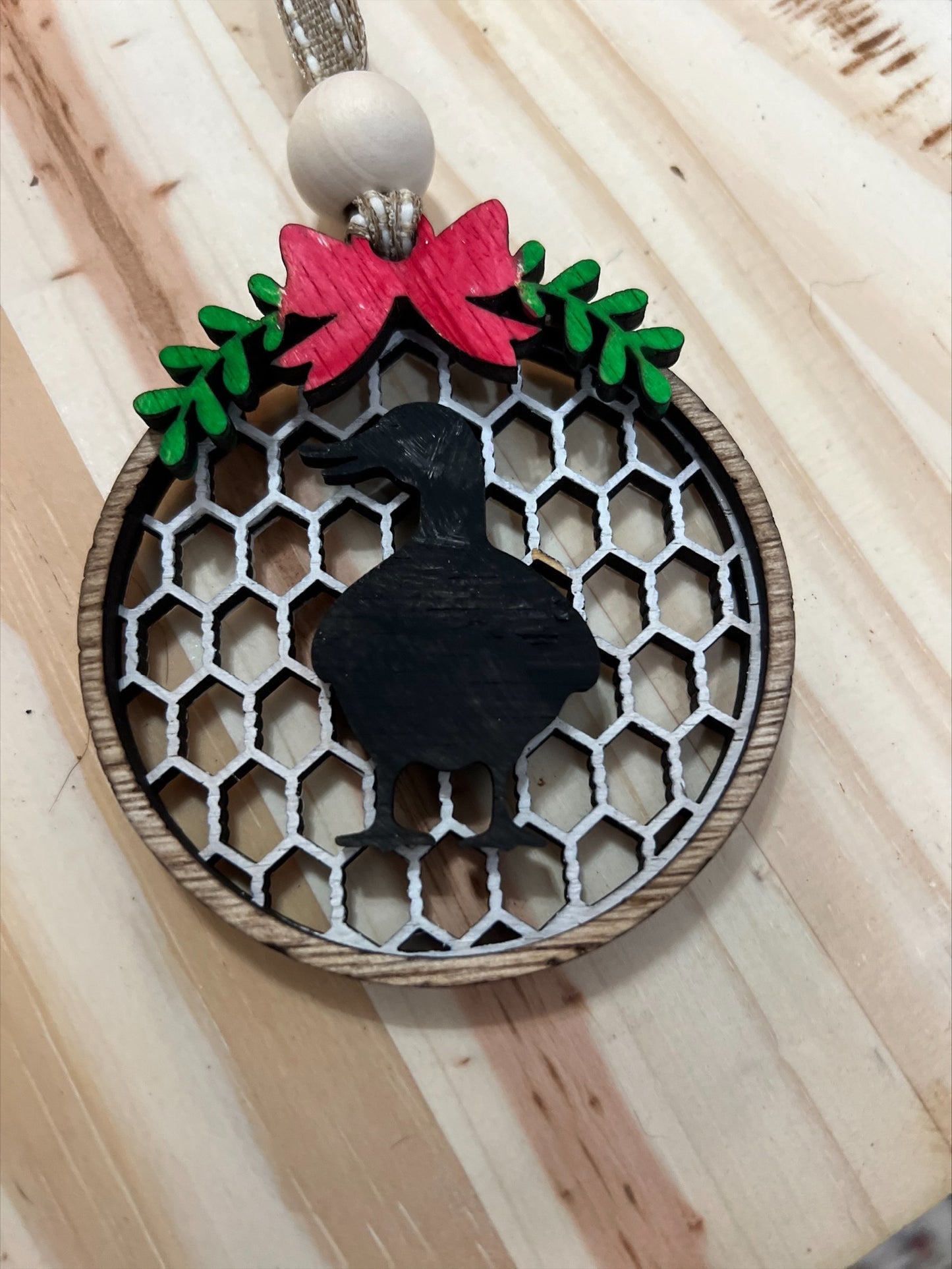Handmade 3 Layer wood round farm animal ornament