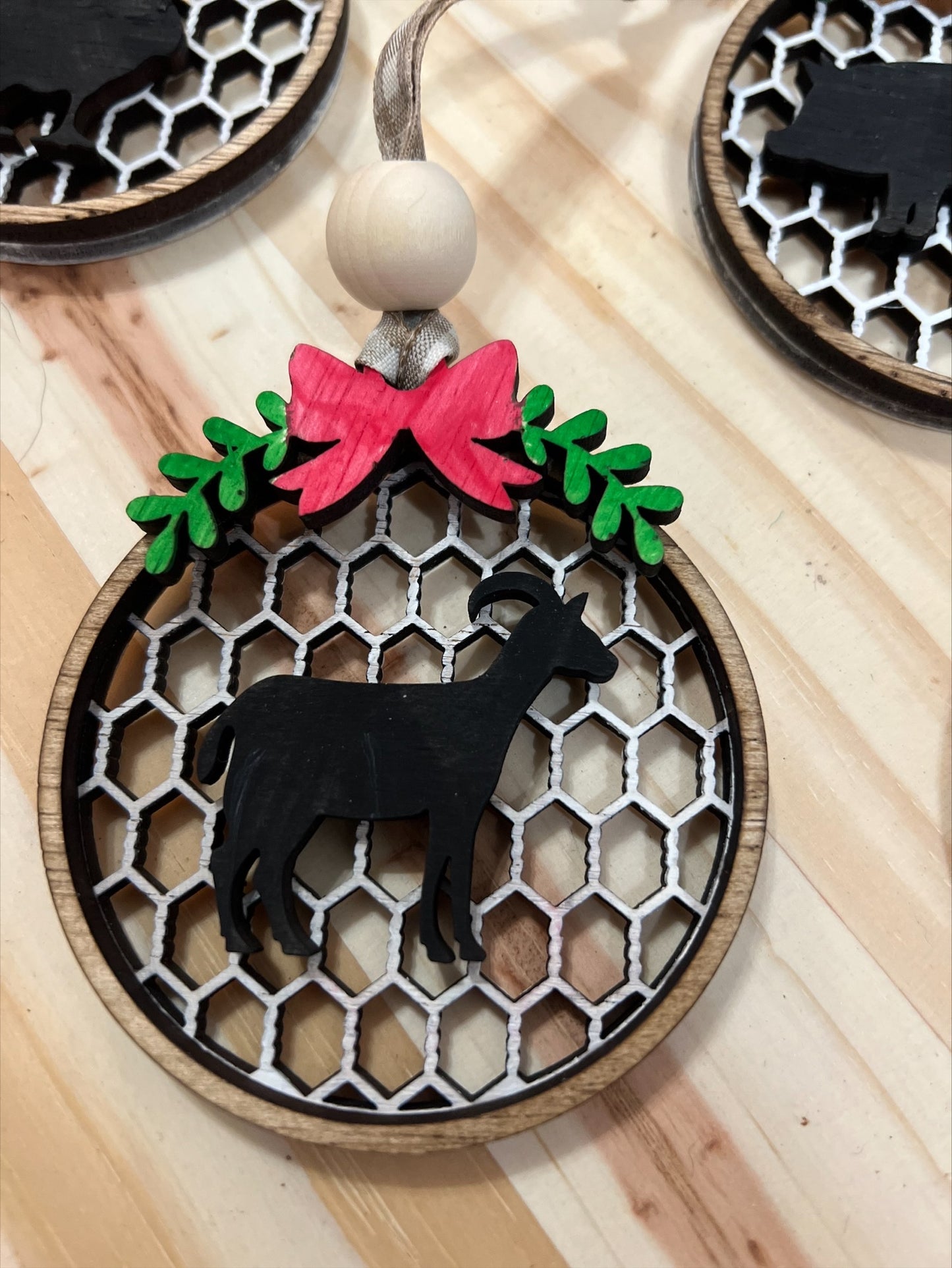 Handmade 3 Layer wood round farm animal ornament