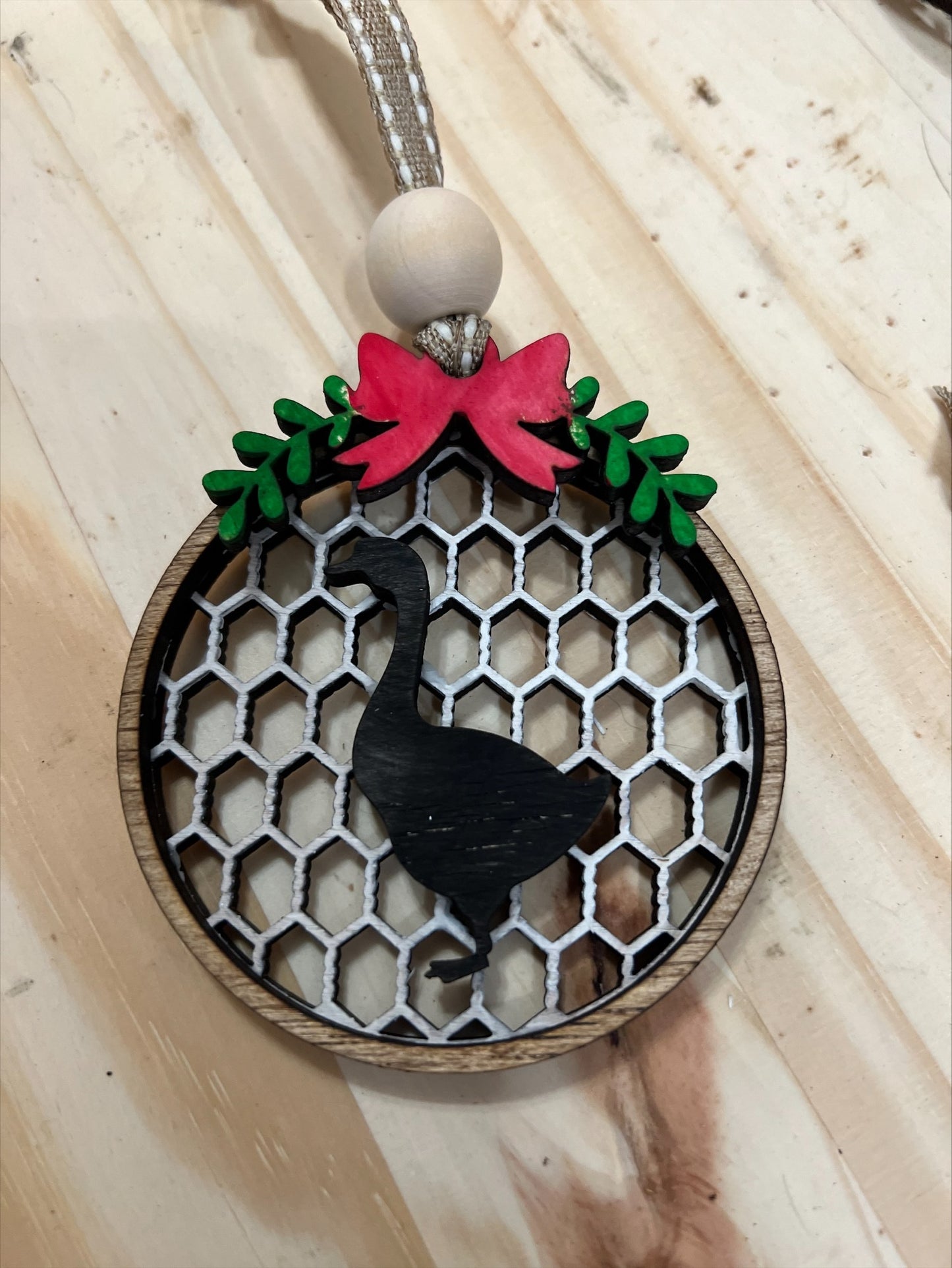Handmade 3 Layer wood round farm animal ornament
