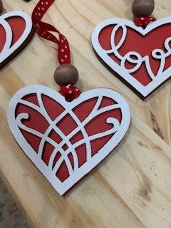Handmade - Two layer wood heart ornaments