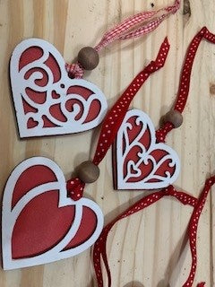 Handmade - Two layer wood heart ornaments
