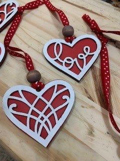 Handmade - Two layer wood heart ornaments