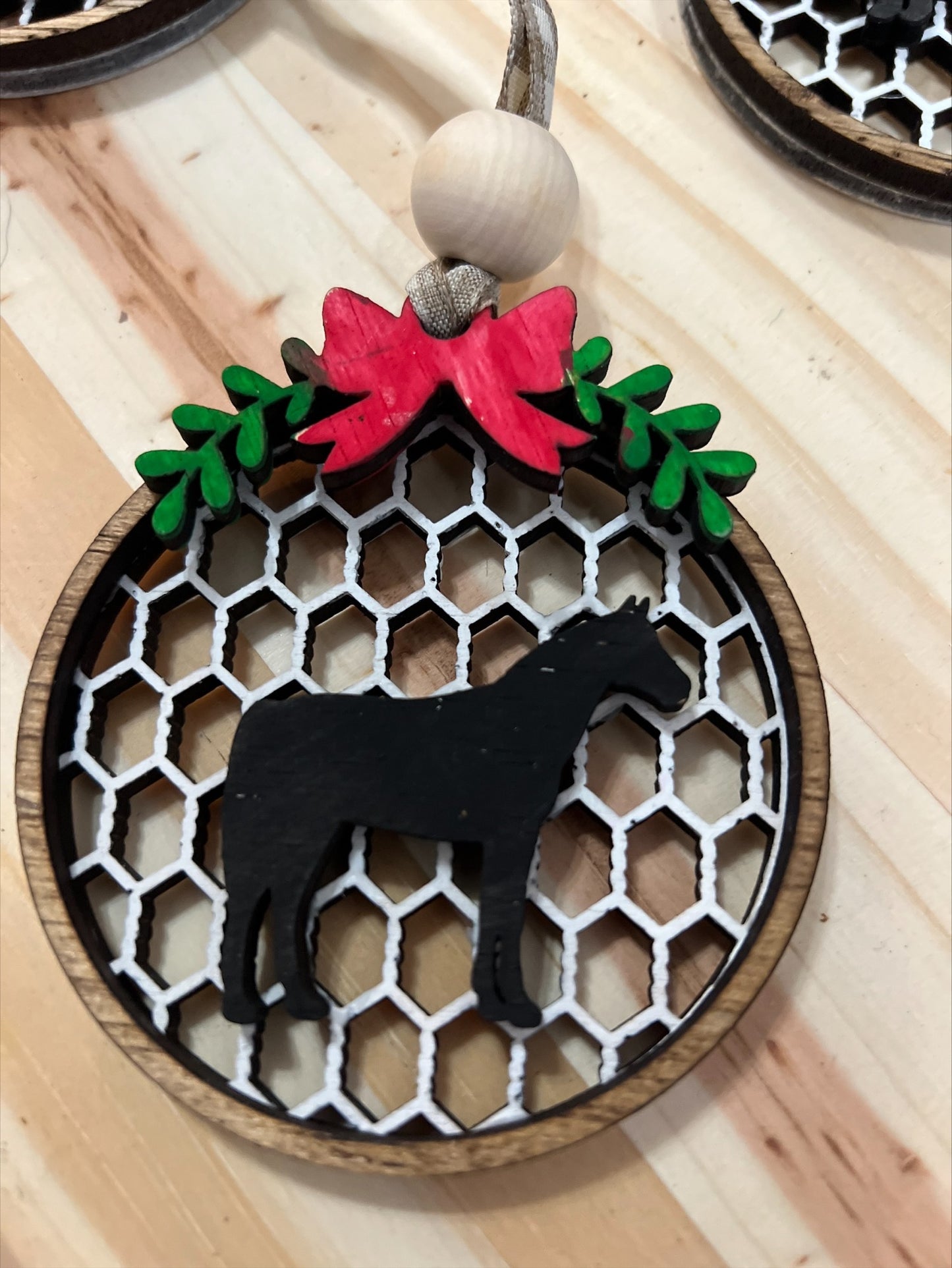 Handmade 3 Layer wood round farm animal ornament