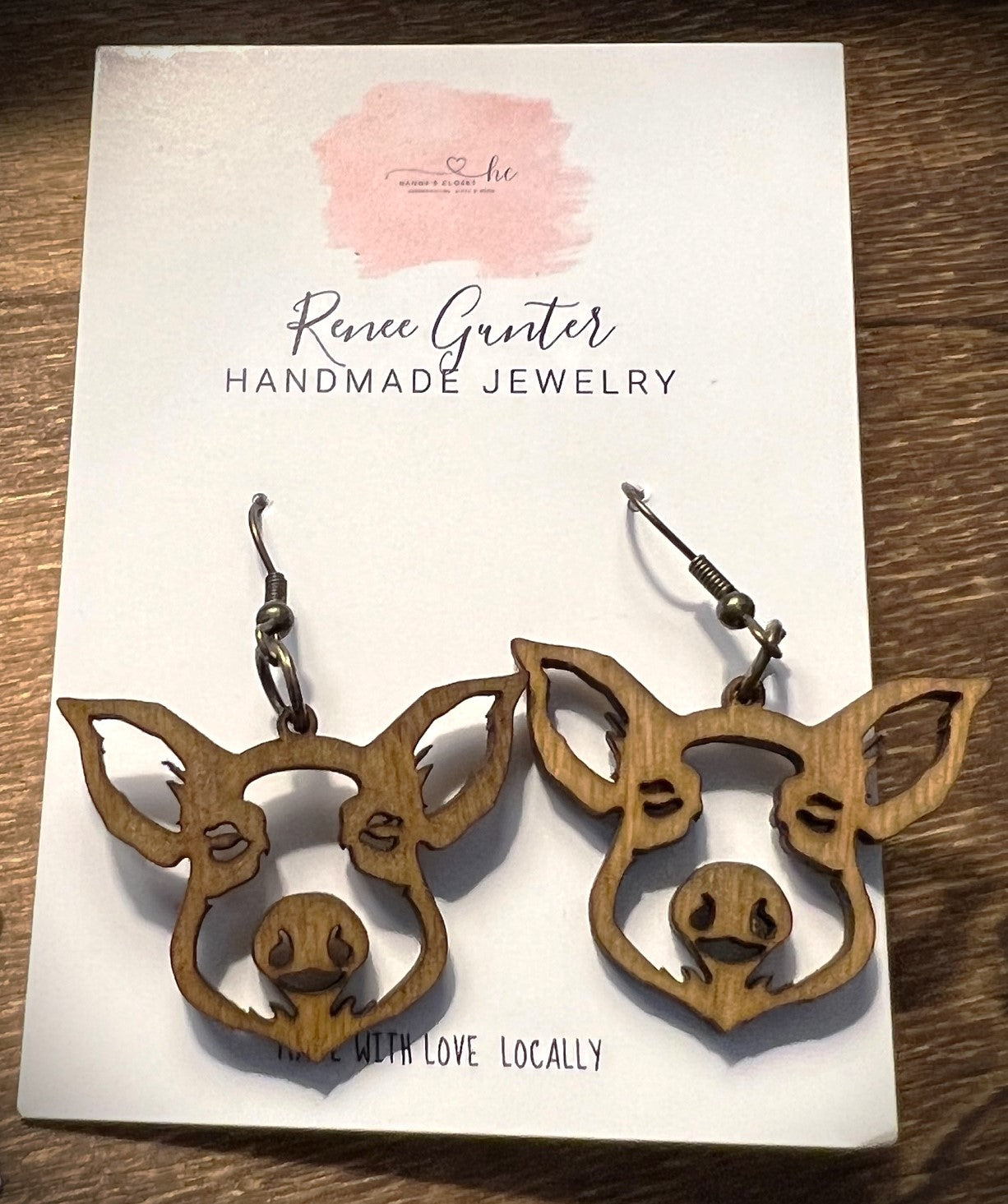 Handmade wood Piggy earrings