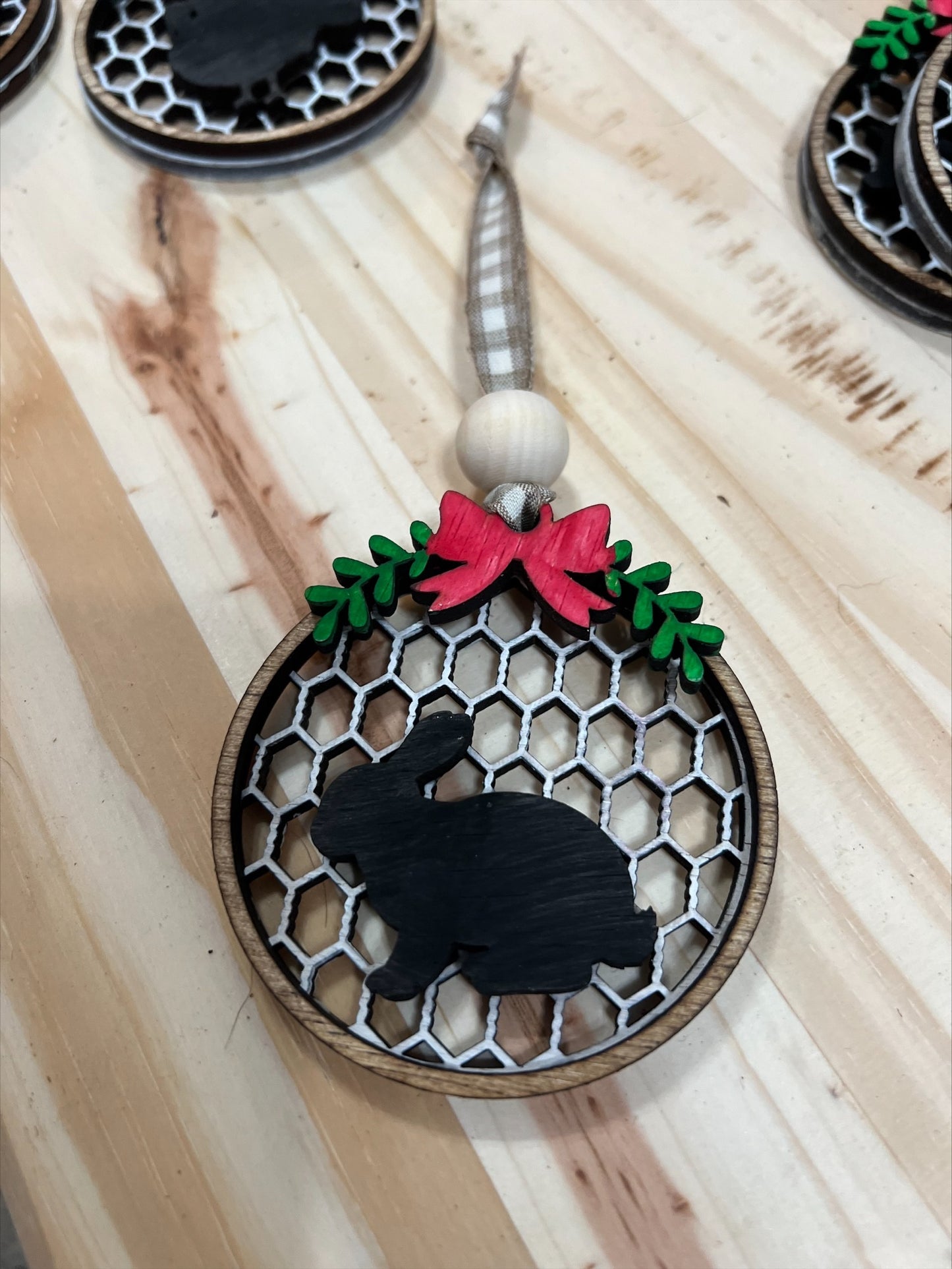 Handmade 3 Layer wood round farm animal ornament