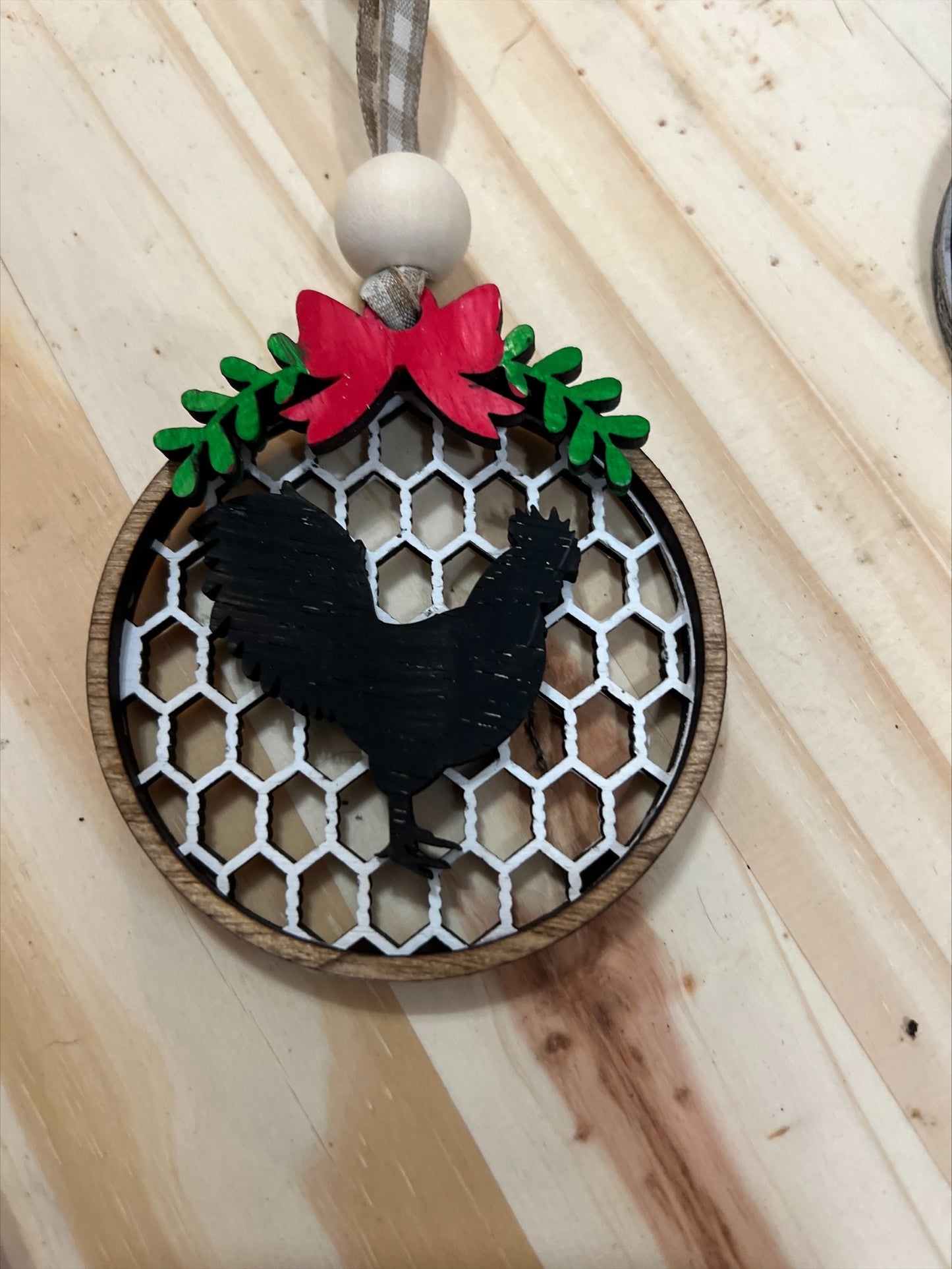 Handmade 3 Layer wood round farm animal ornament