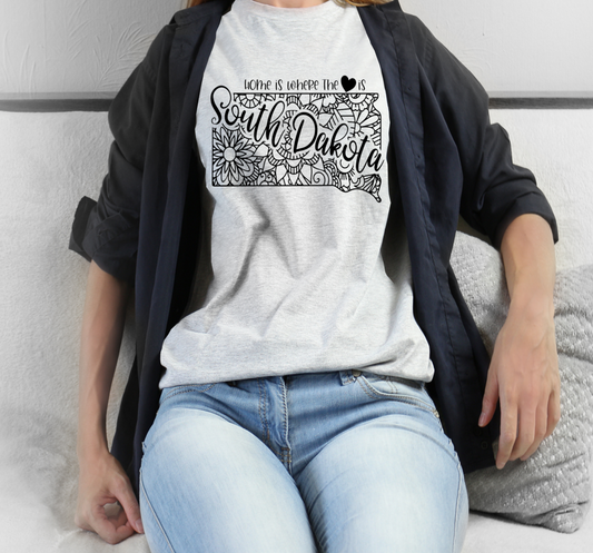 Home is where the heart is - personalized state t-shirt South Dakota - West Virginia
