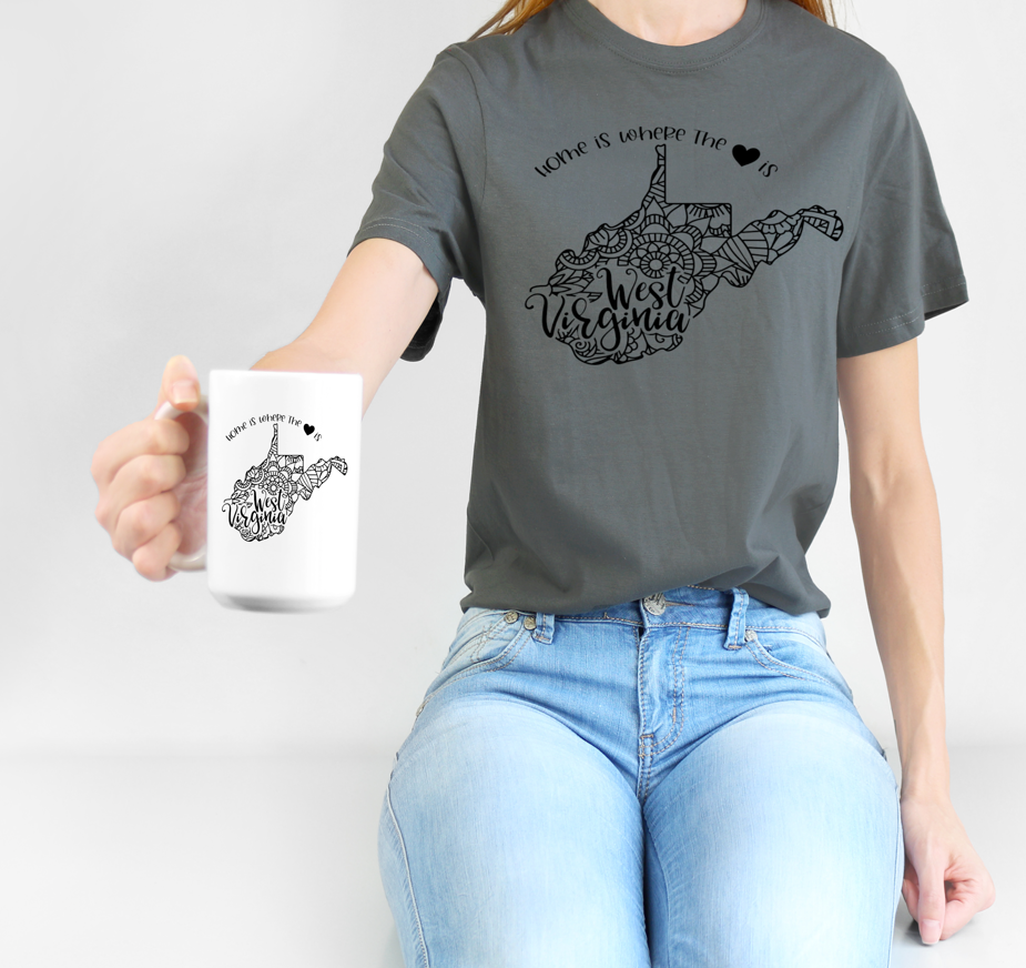 Home is where the heart is - personalized state t-shirt South Dakota - West Virginia
