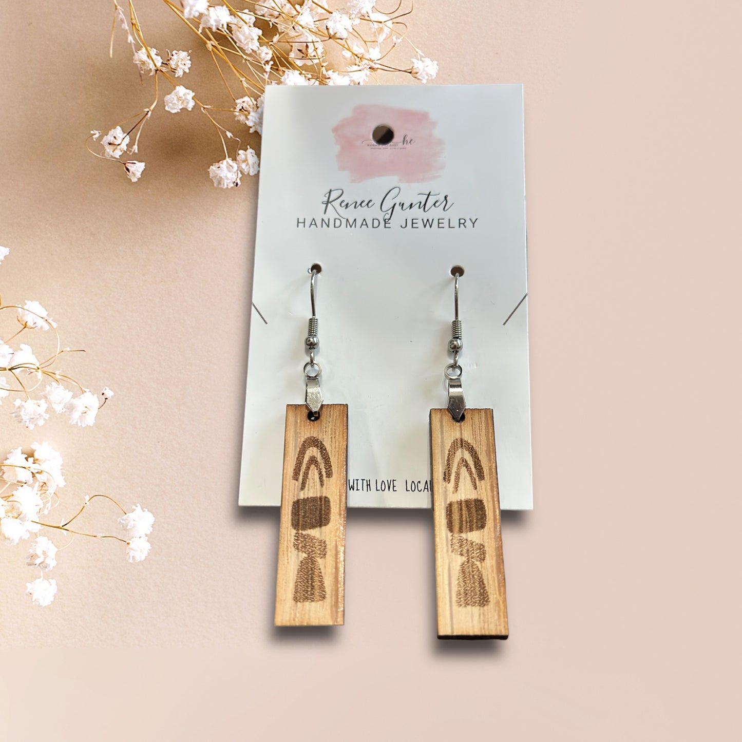 Handmade wood single layer earrings