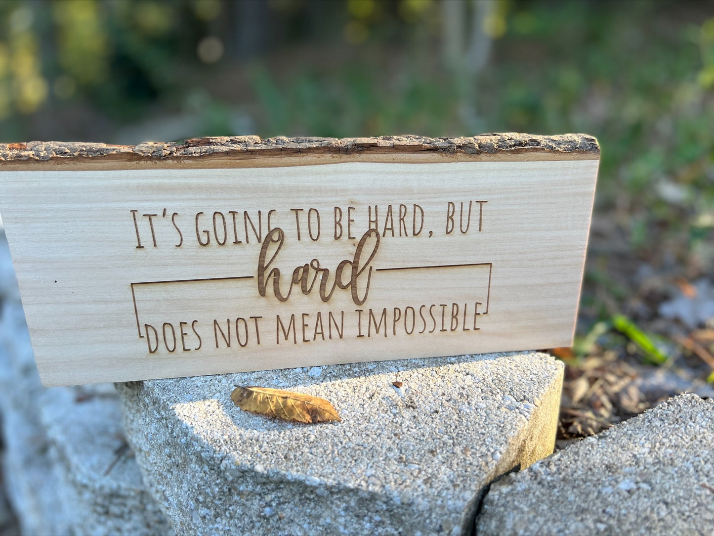 Desk sign with bark edge - made to order