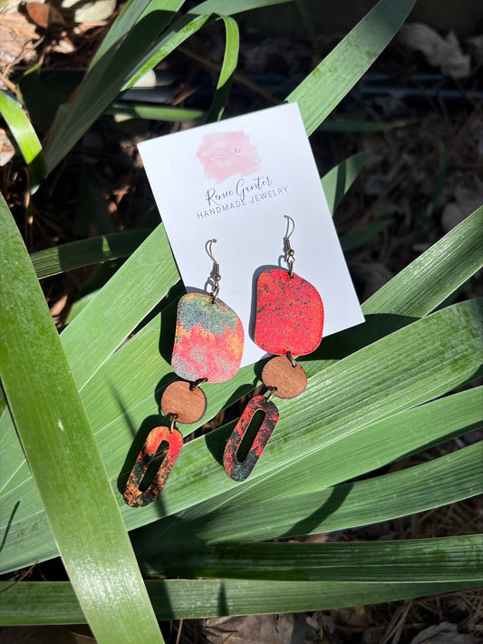 Handmade one of a kind wood earrings - Autumn Tree Top & Stained Wood