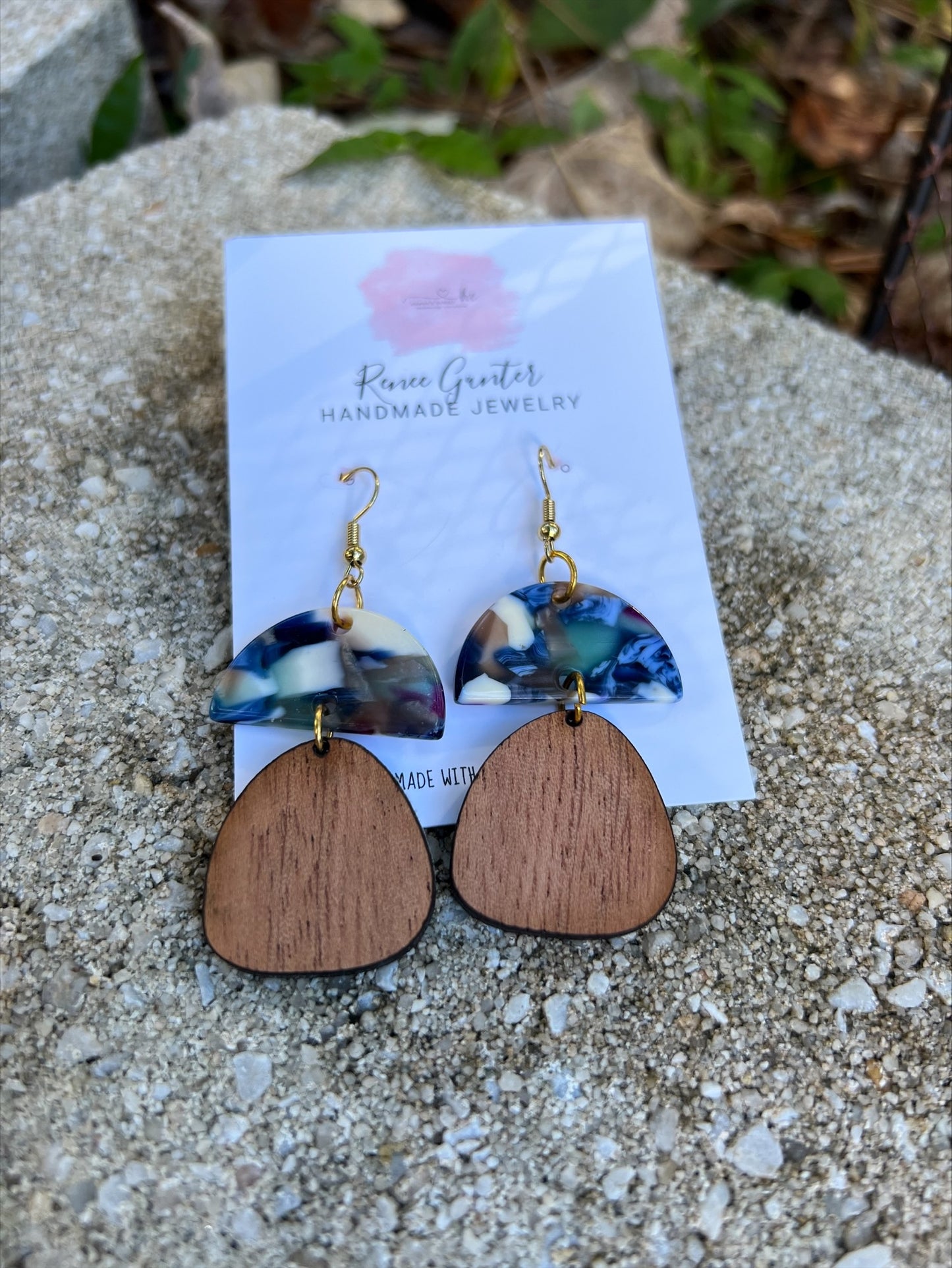 Handmade one of a kind wood & stone earrings -